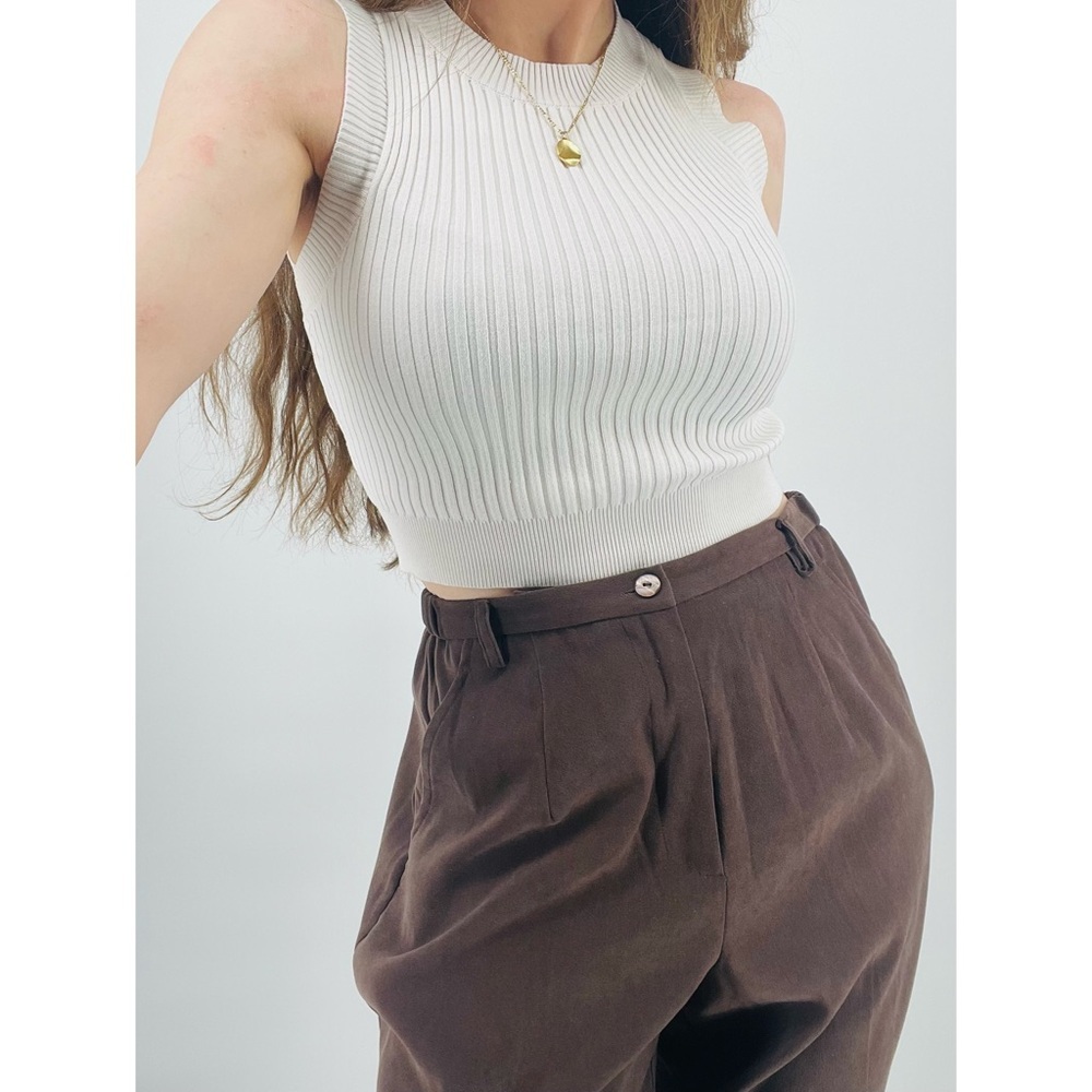 vintage cottgecore cozy suede high waisted straight leg trousers cocoa brown 10